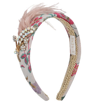 Pink Jacquard Headband with Pink Feathers