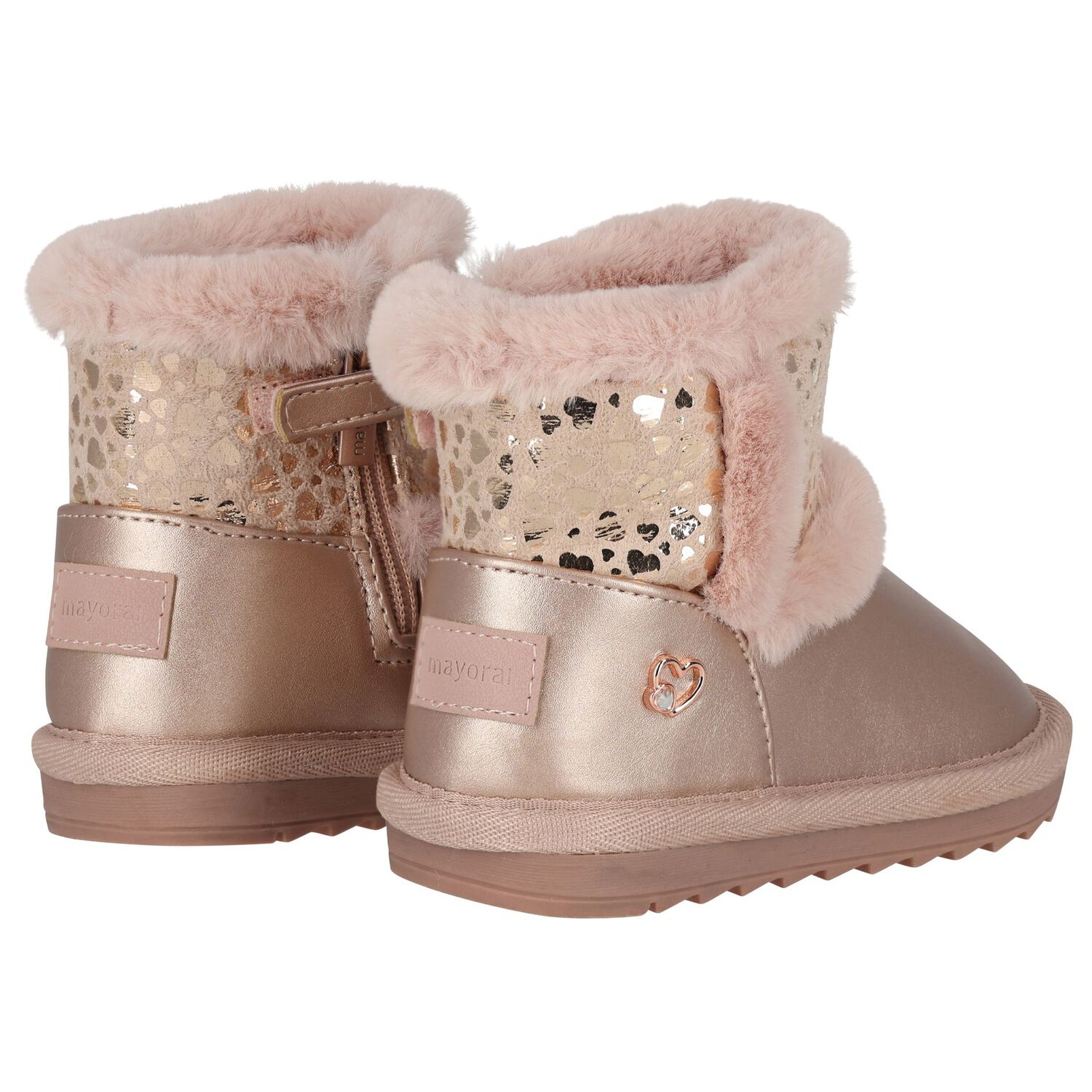 Younger Girls Rose Gold Faux Leather Boots, 4, hi-res