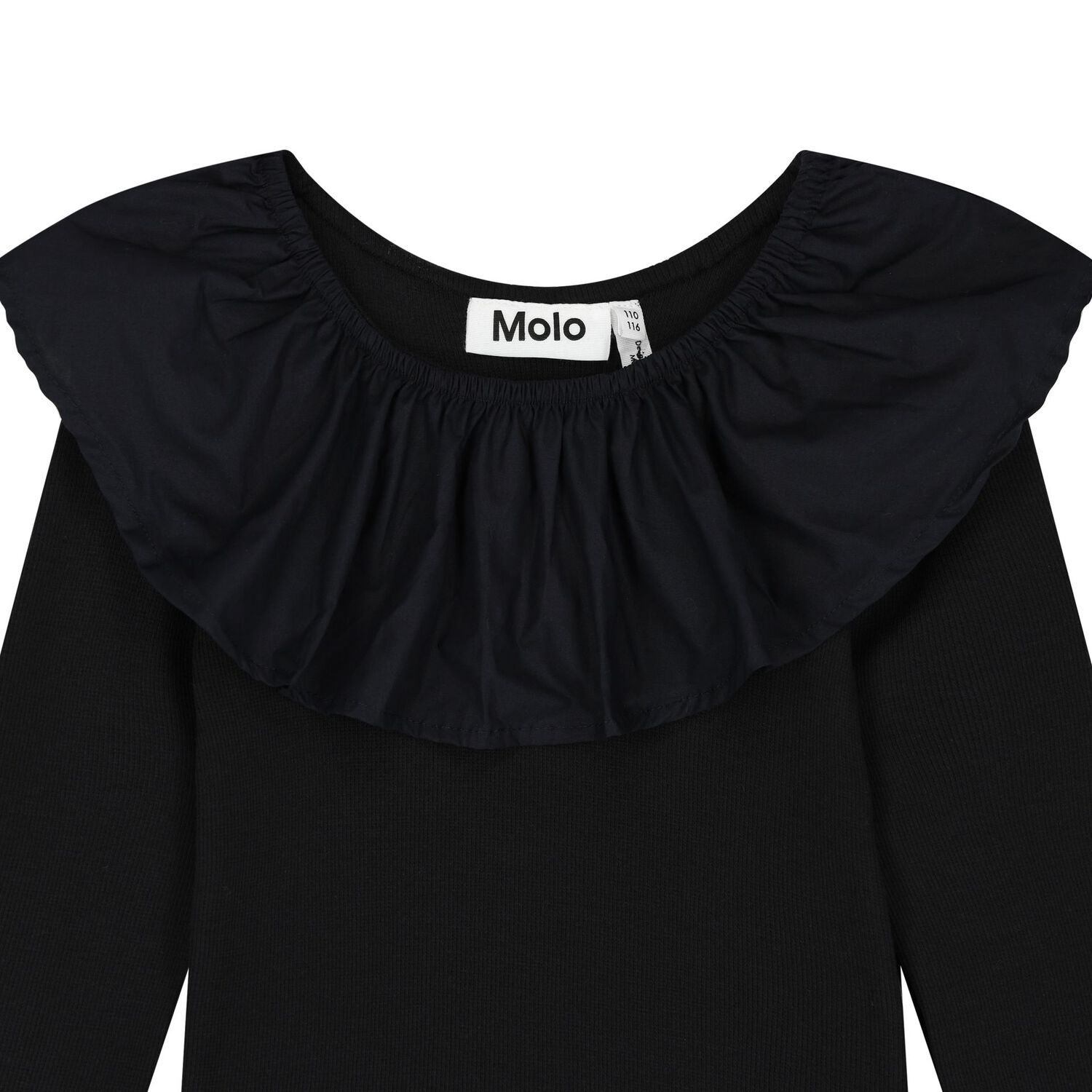 Girls Black Ruffle Long Sleeve Top, 1, hi-res