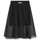 Girls Black Logo Mesh Skirt, 1, hi-res