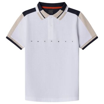 Boys White & Navy Blue Logo Polo Shirt