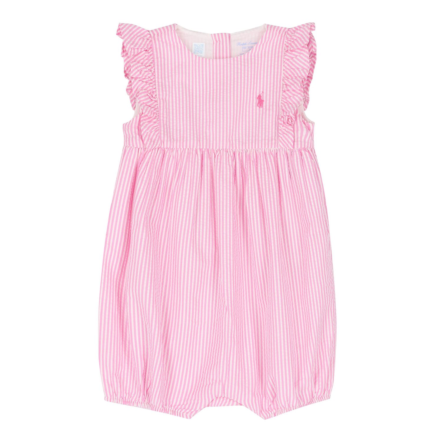 Baby Girls Pink & White Striped Logo Romper, 1, hi-res