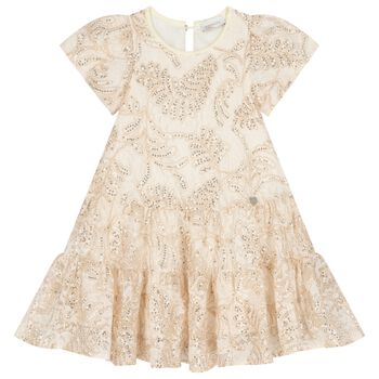 Girls Beige & Gold Tulle Dress