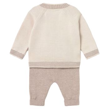 Baby Boys Beige Teddy Bear Knitted Trouser Set