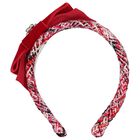 Girls Red Tweed Bow Headband, 1, hi-res