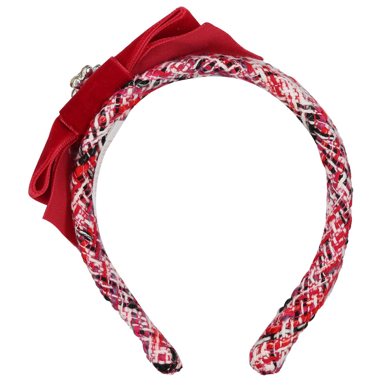 Girls Red Tweed Bow Headband, 1, hi-res