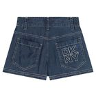 Girls Blue Denim Logo Shorts, 1, hi-res