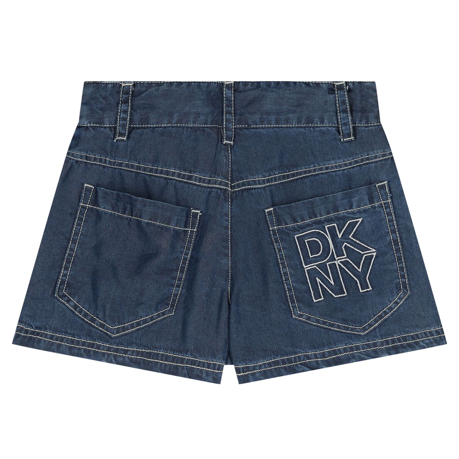Girls Blue Denim Logo Shorts, 1, hi-res