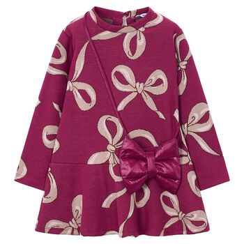 Girls Burgundy Jacquard Dress Set