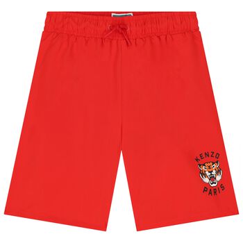 Boys Red Tiger Logo Swim Shorts