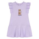 Younger Girls Purple Teddy Bear Ruffled Dress, 3, hi-res