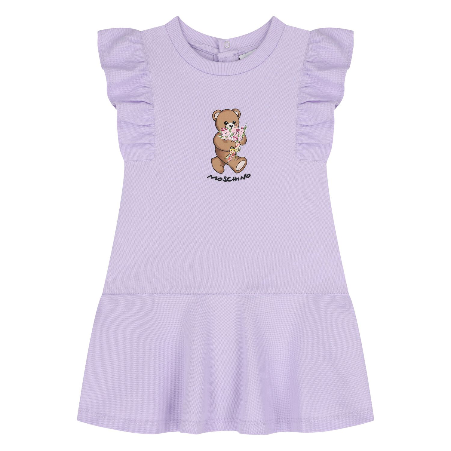 Younger Girls Purple Teddy Bear Ruffled Dress, 3, hi-res