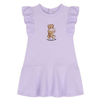 Younger Girls Purple Teddy Bear Ruffled Dress