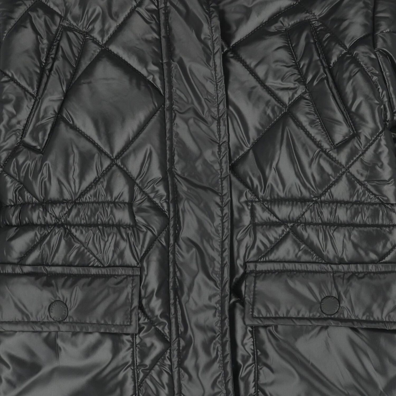 Girls Black Quilted Puffer Jacket, 1, hi-res