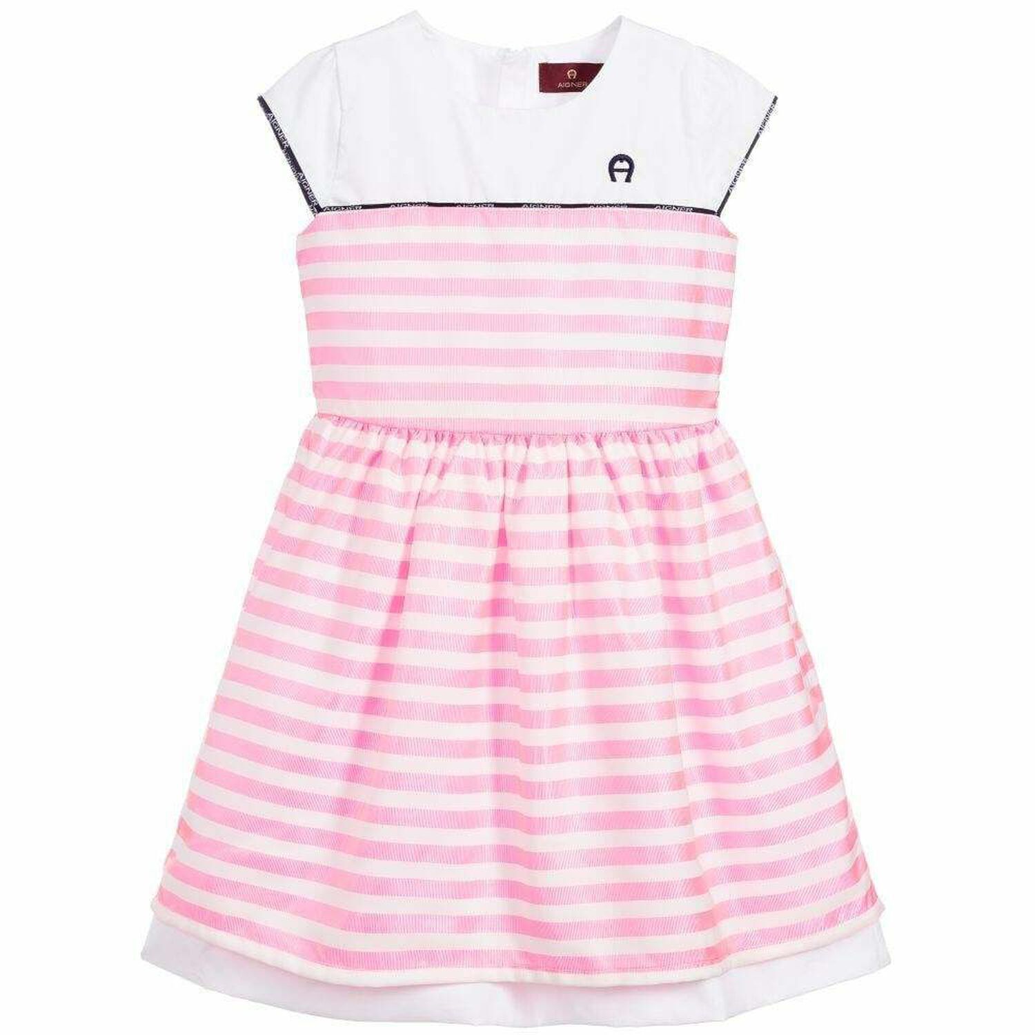 Girls Pink & White Striped Dress, 1, hi-res