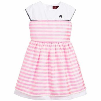 Girls Pink & White Striped Dress