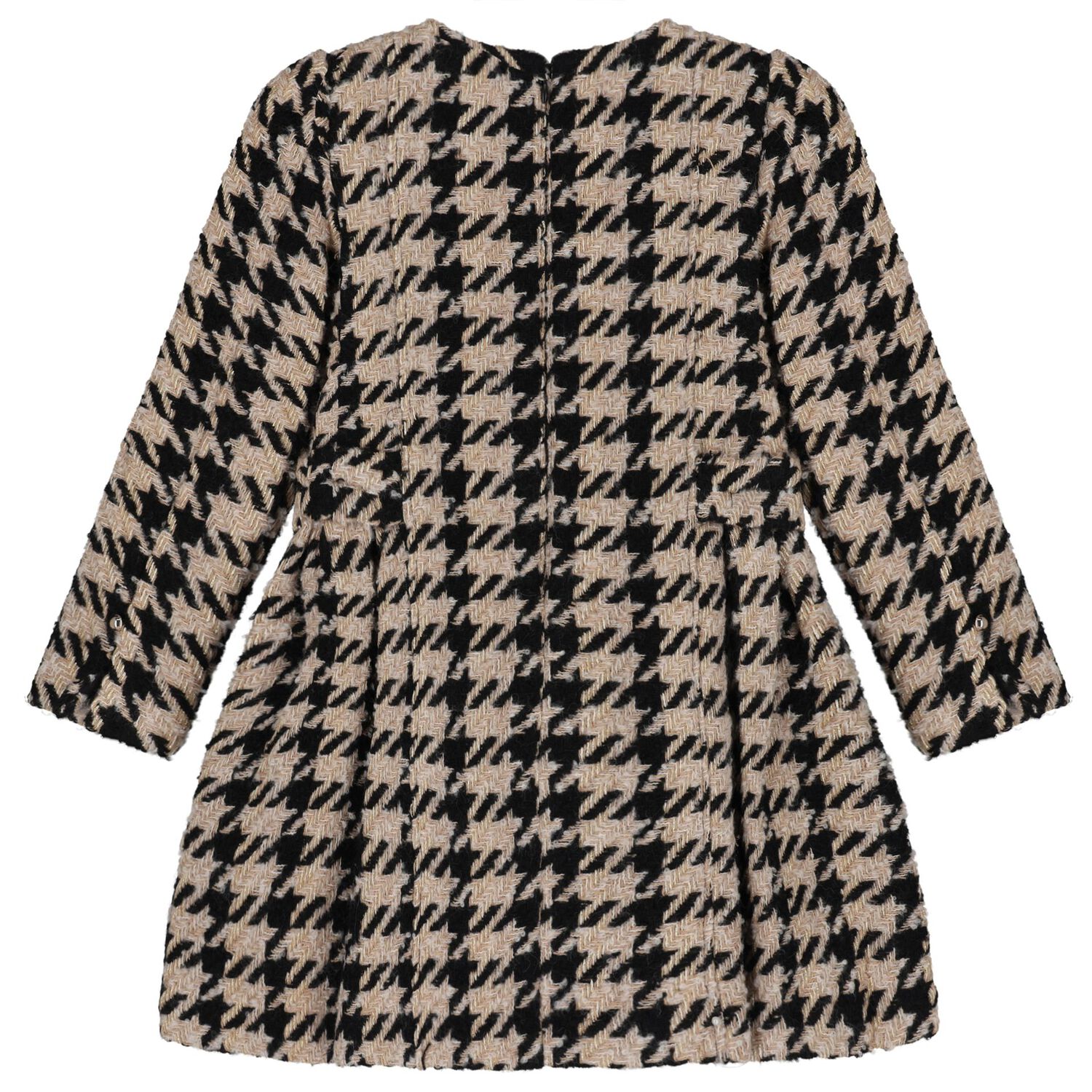 Girls Black & Beige Tweed Houndstooth Dress, 1, hi-res