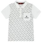 Boys White Logo Polo Shirt, 1, hi-res