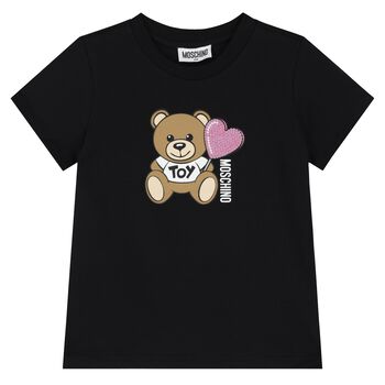 Girls Black Teddy Bear Logo T-Shirt