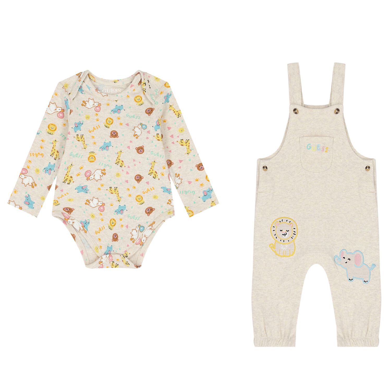 Baby Girls Beige Logo Dungaree Set, 1, hi-res