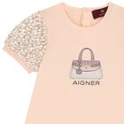 Younger Girls Pale Orange Bag Print Dress, 2, hi-res