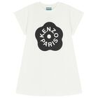 Girls White Boke Flower Logo Dress, 1, hi-res