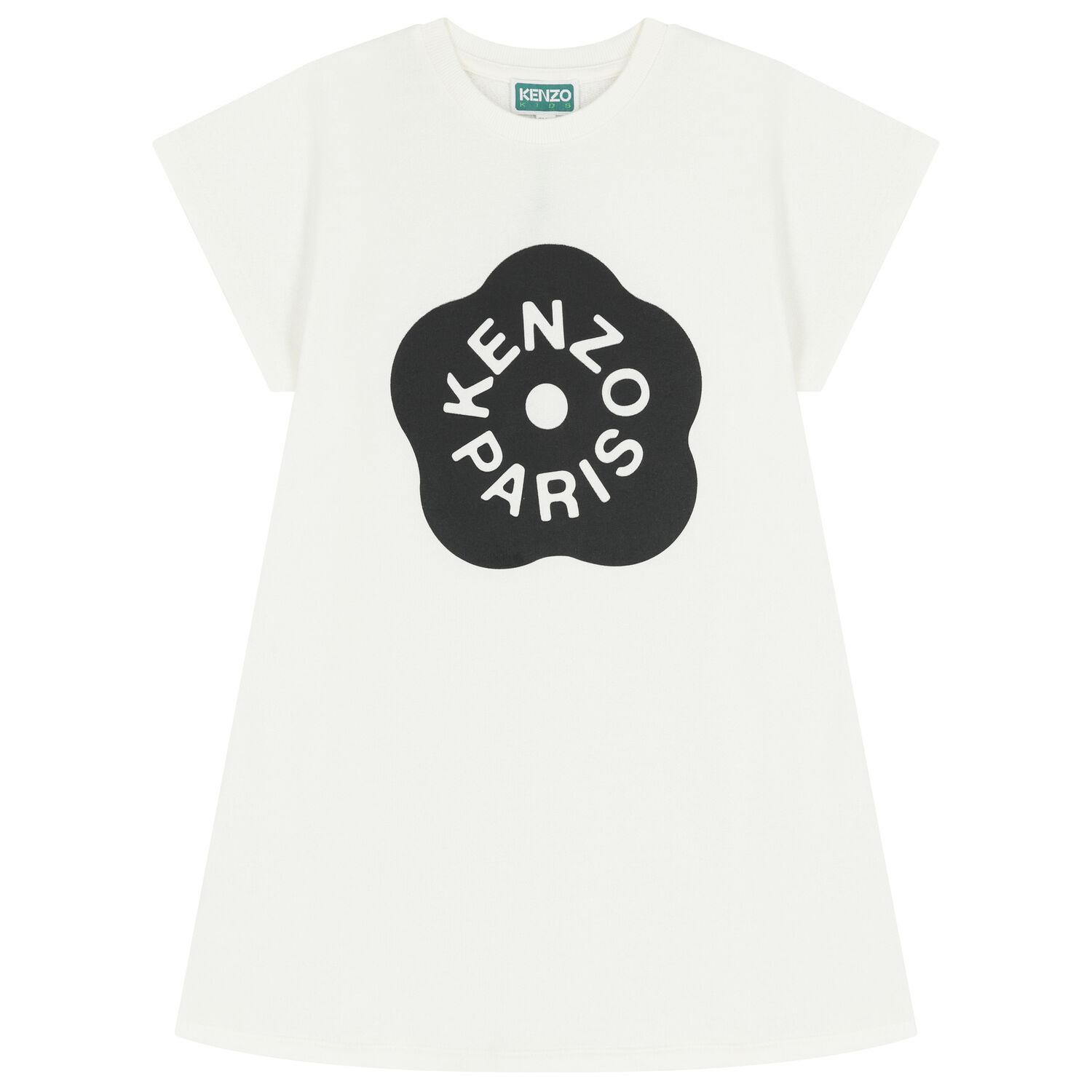 Girls White Boke Flower Logo Dress, 1, hi-res