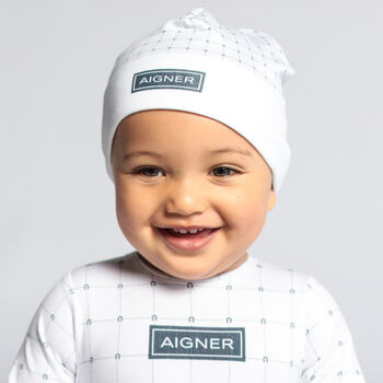 Baby Boys White Pima Cotton Logo Hat