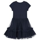 Girls Navy Blue Embellished Tulle Dress, 1, hi-res