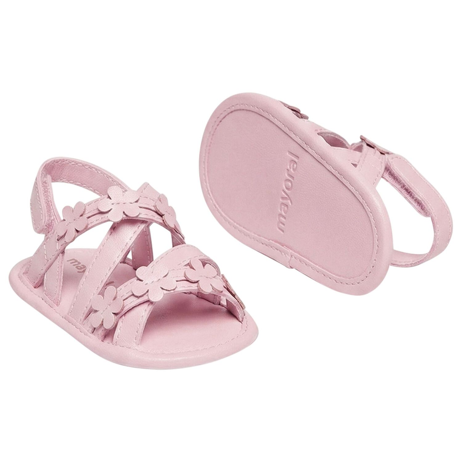 Baby Girls Pink Flower Sandals , 1, hi-res