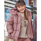 Girls Pink Puffer Coat, 1, hi-res