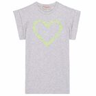 Girls Grey Embroidered Text T-Shirt Dress, 1, hi-res