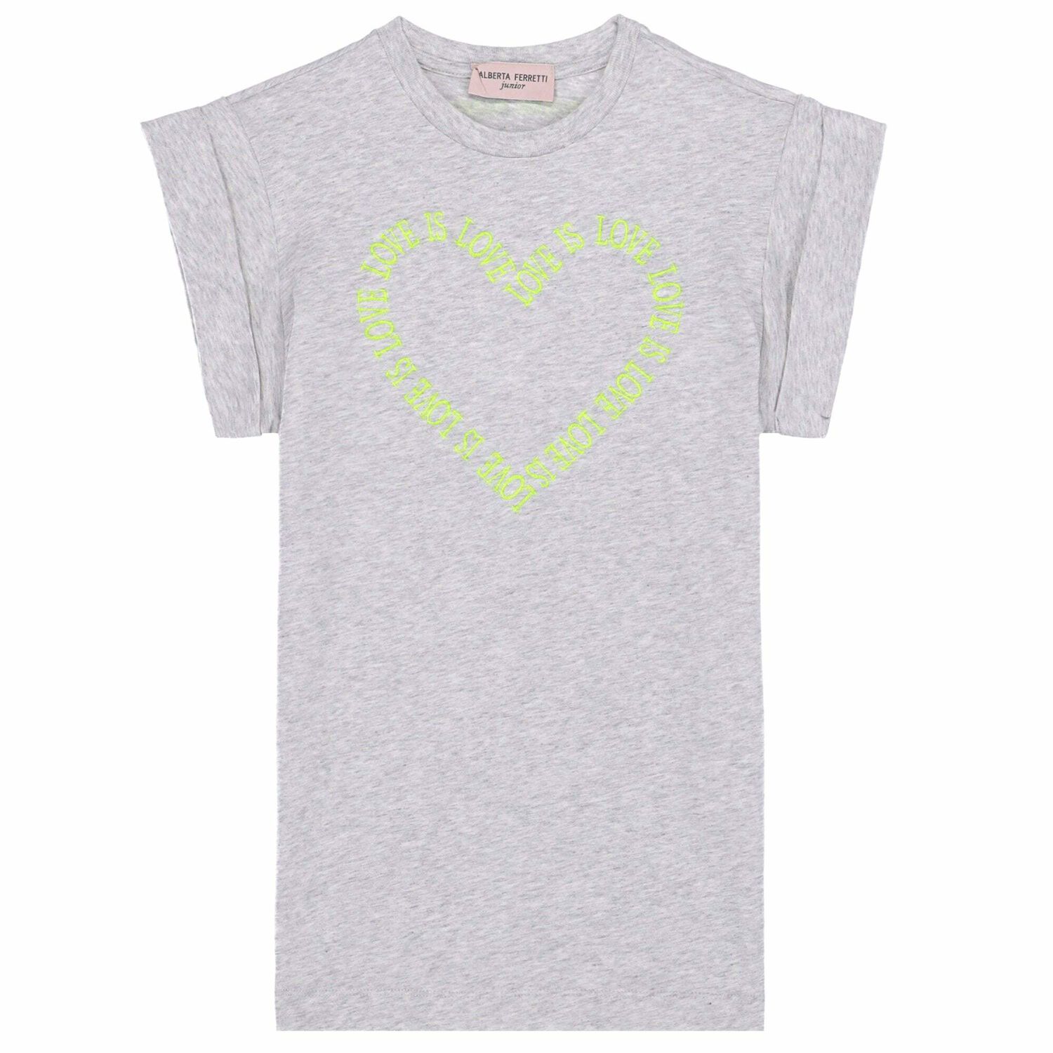 Girls Grey Embroidered Text T-Shirt Dress, 1, hi-res image number null