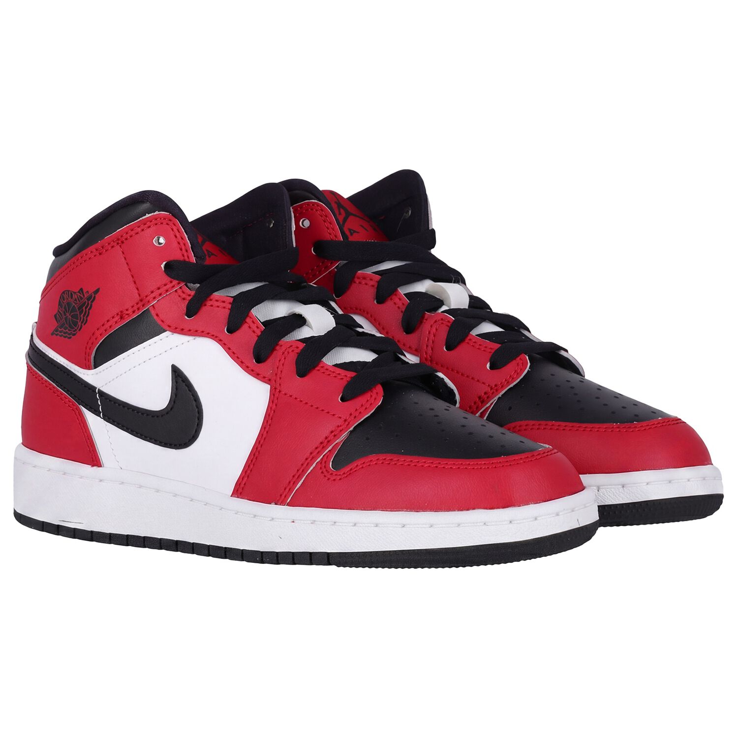 Red & White Air Jordan 1 Mid Trainers, 2, hi-res