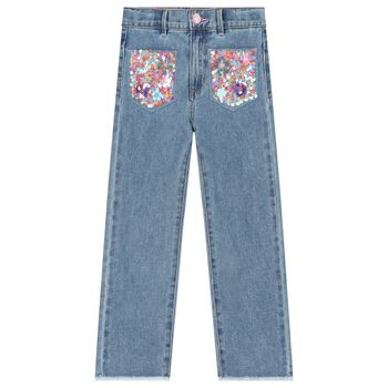 Girls Blue Denim Sequin Jeans