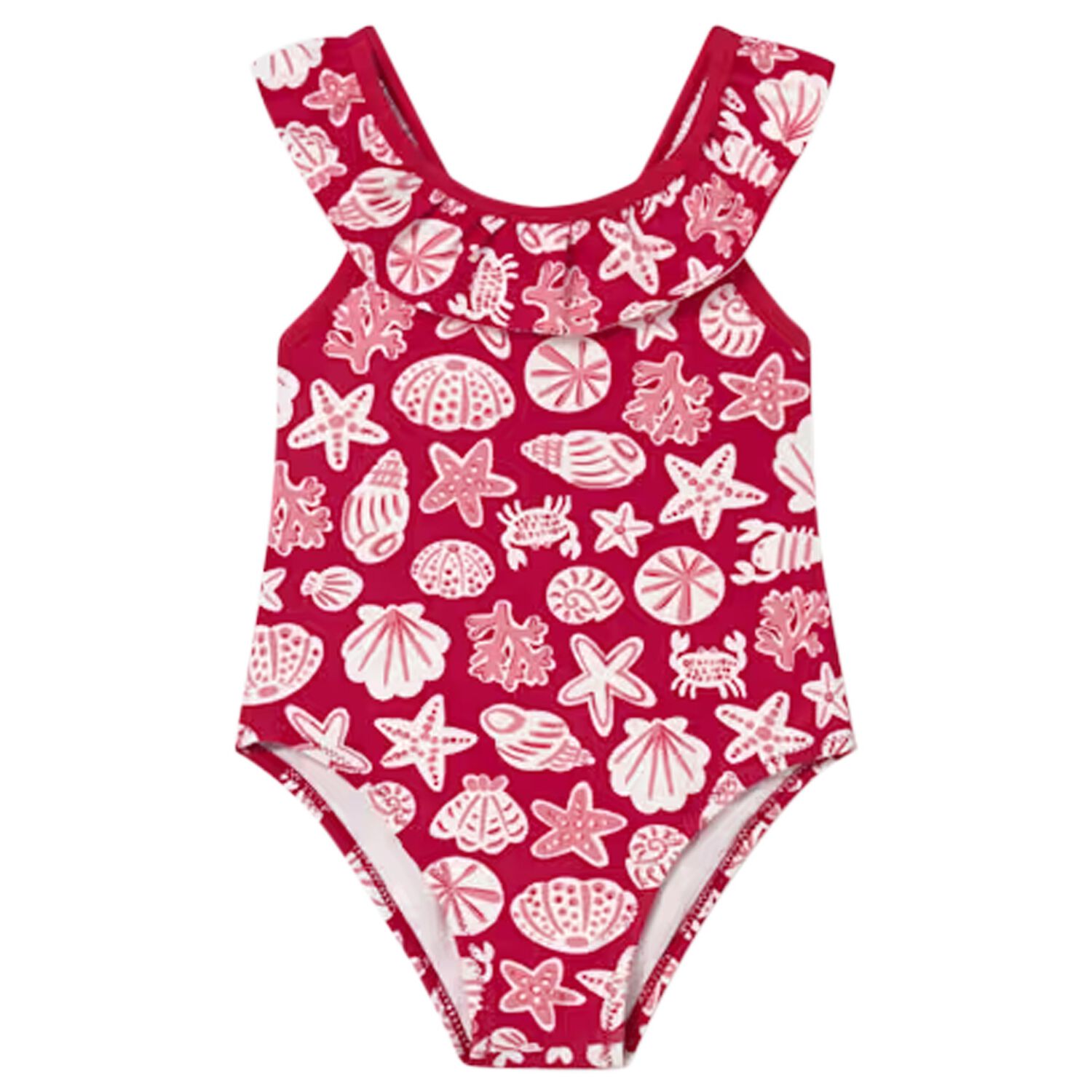 Younger Girls Red Seashell Swimsuit, 1, hi-res