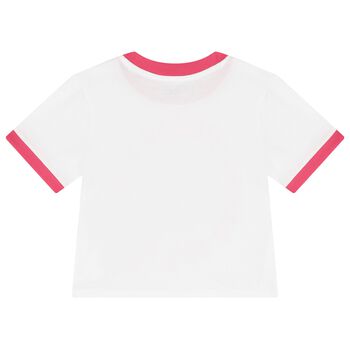 Girls White & Pink Teddy Bear T-Shirt