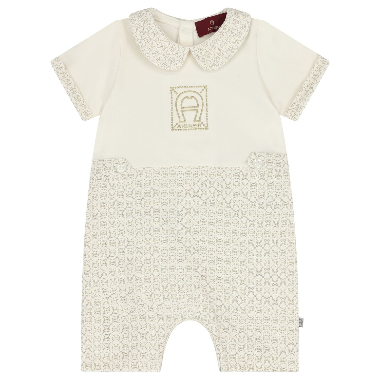 Ivory & Gold Logo Romper, 1, hi-res