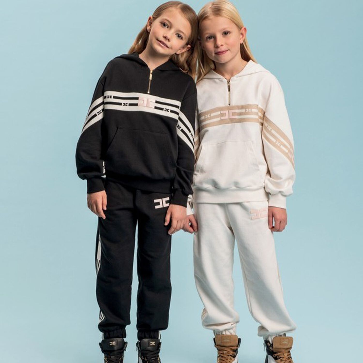 Girls Black Logo Hooded Top, 1, hi-res