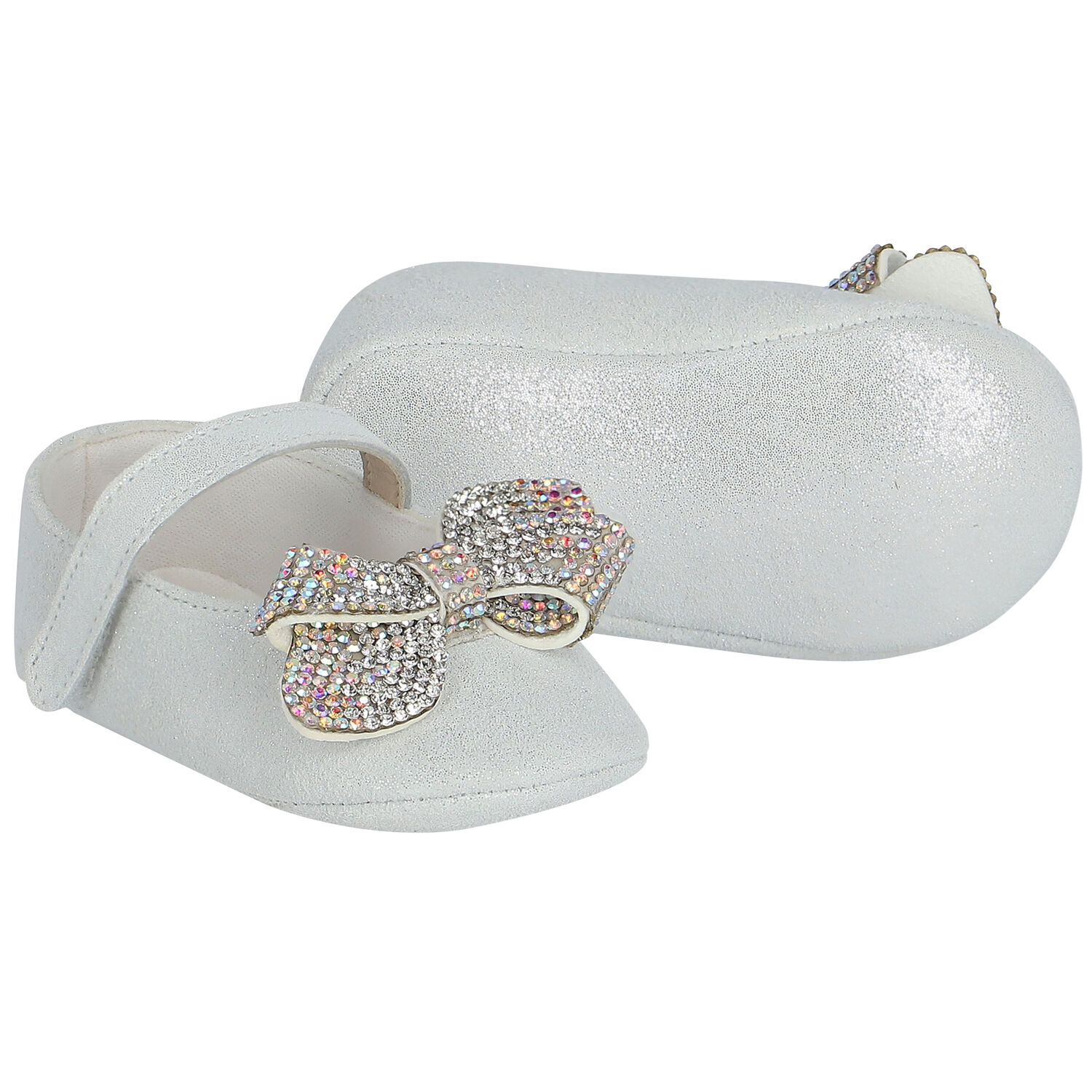 Baby Girls White Crystal Shoes, 1, hi-res