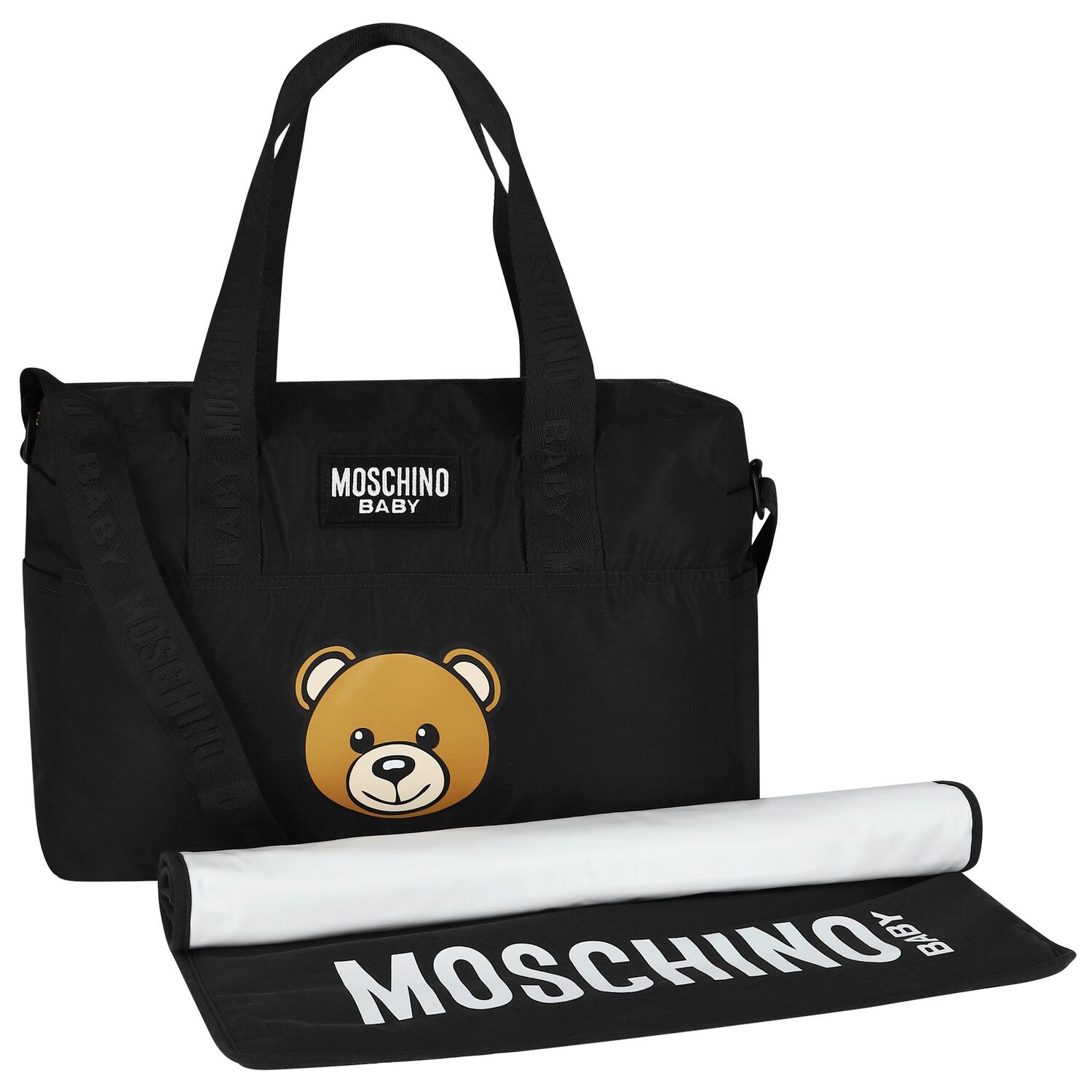 Black Teddy Bear Logo Baby Changing Bag, 2, hi-res