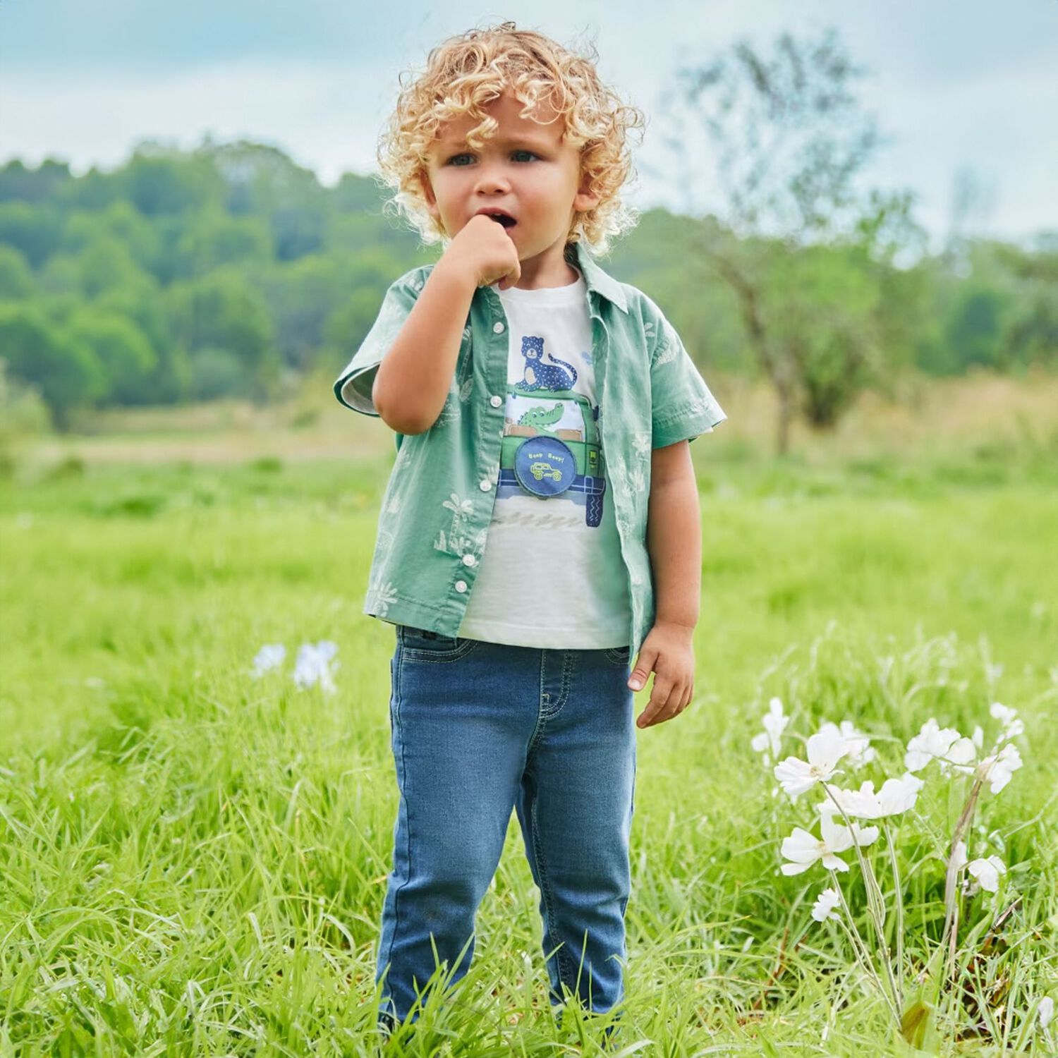Younger Boys Blue Denim Joggers, 1, hi-res image number null