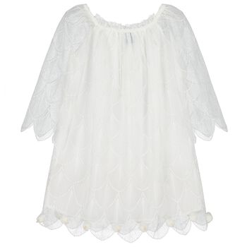 Girls White Scallop Lace Dress