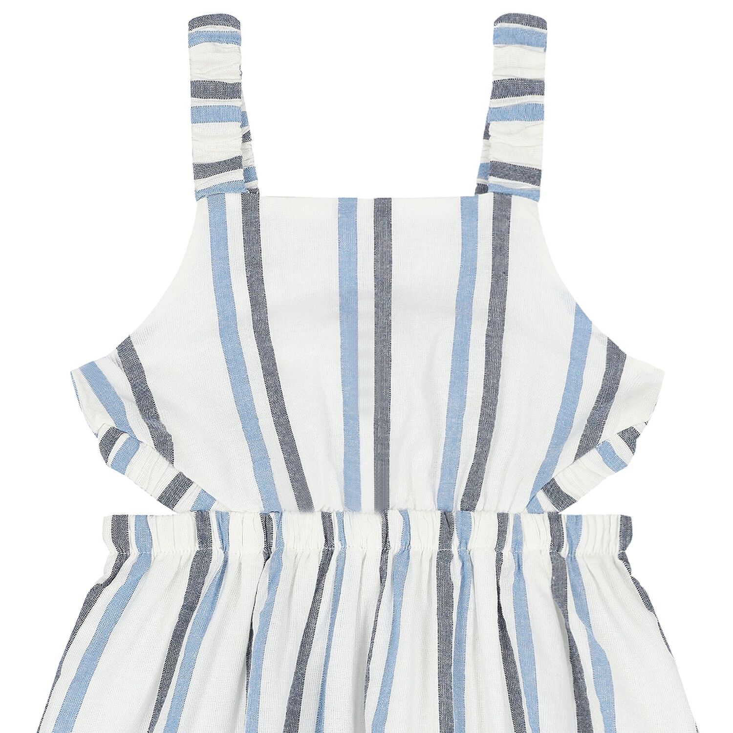 Girls White & Blue Stripe Dress, 1, hi-res