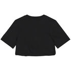Girls Black Embellished Logo Crop Top, 2, hi-res