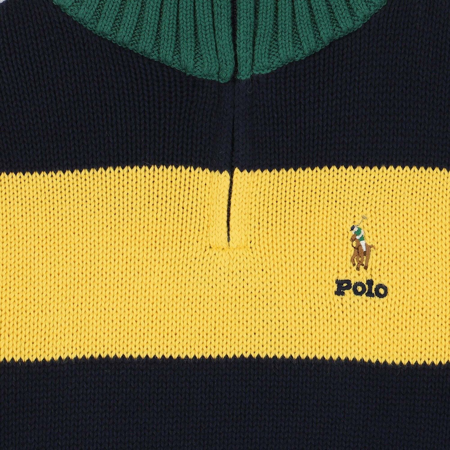 Boys Green, Navy & Yellow Logo Knitted Top, 1, hi-res