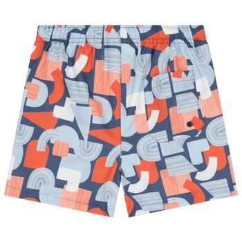 Boys Blue & Orange Abstract Swim Shorts