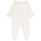 Baby Girls Ivory & Pink Velour Babygrow, 1, hi-res