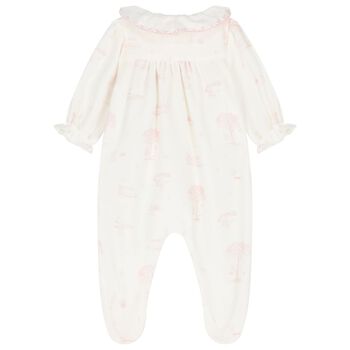 Baby Girls Ivory & Pink Velour Babygrow