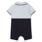 Baby Boys Blue & Navy Blue Logo Romper, 2, hi-res